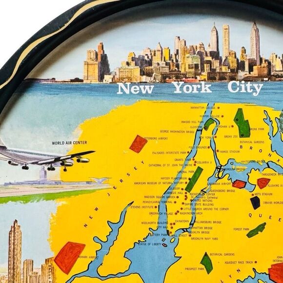 NEW YORK CITY VINTAGE SOUVENIR METAL TRAY - PRE-WORLD TRADE CENTER - 11" DIA. - Picture 2 of 6